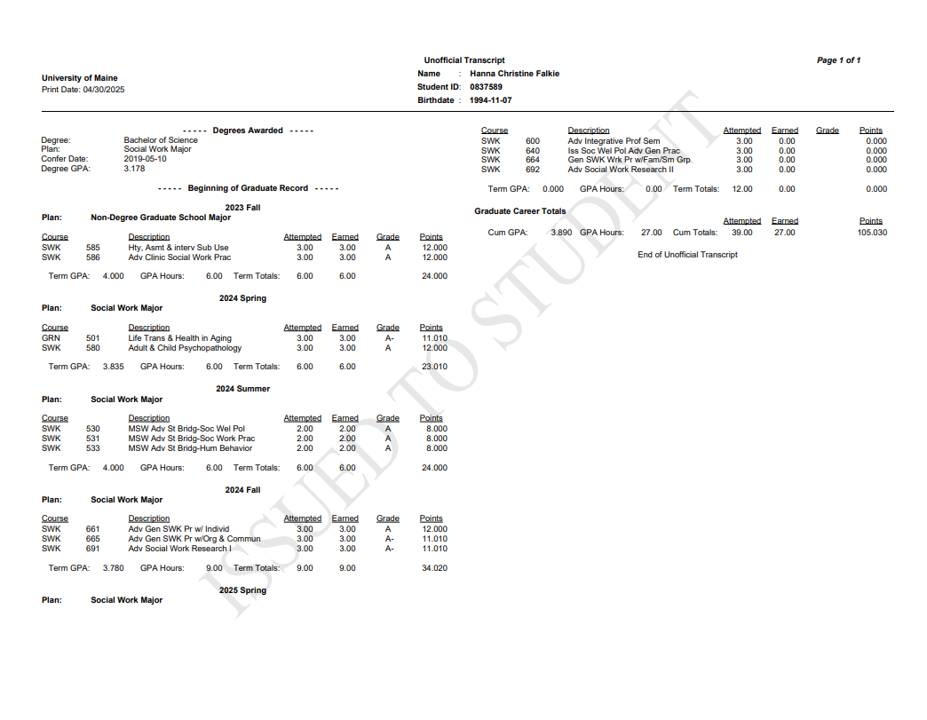 a copy of my grad school transcripts